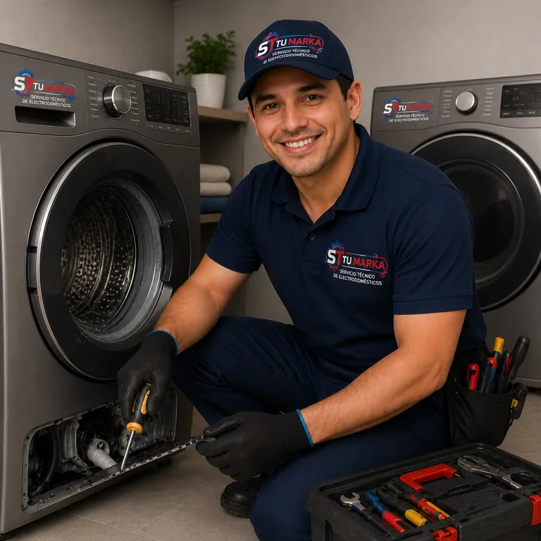 Técnico especializado reparando una lavadora en Medellín